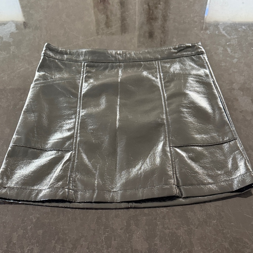 Black shiny leather skirt